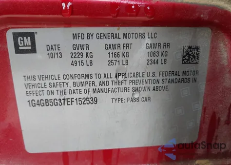2014 Buick Lacrosse Leather Group from USA, damaged, VIN 1G4GB5G37EF152539